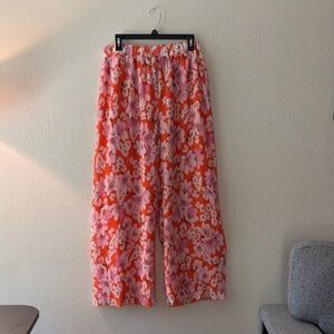 Lulu's Sunshine Times Orange Floral Print Pleated High Rise Pants